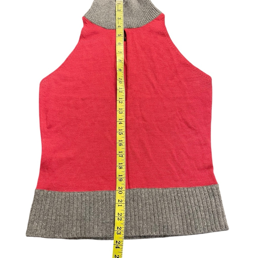Oscar Leopold Pink/Grey Wool Blend Mock Neck Sleeveless Keyhole Knit Top (M) - Picture 10 of 11